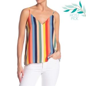 Socialite Womens Striped Scallop V-Neck Cami Top